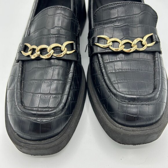 Kenneth Cole Reaction Sienna Lug Loafer Black Croc Pattern Gold Chain 8.5 - Picture 8 of 10